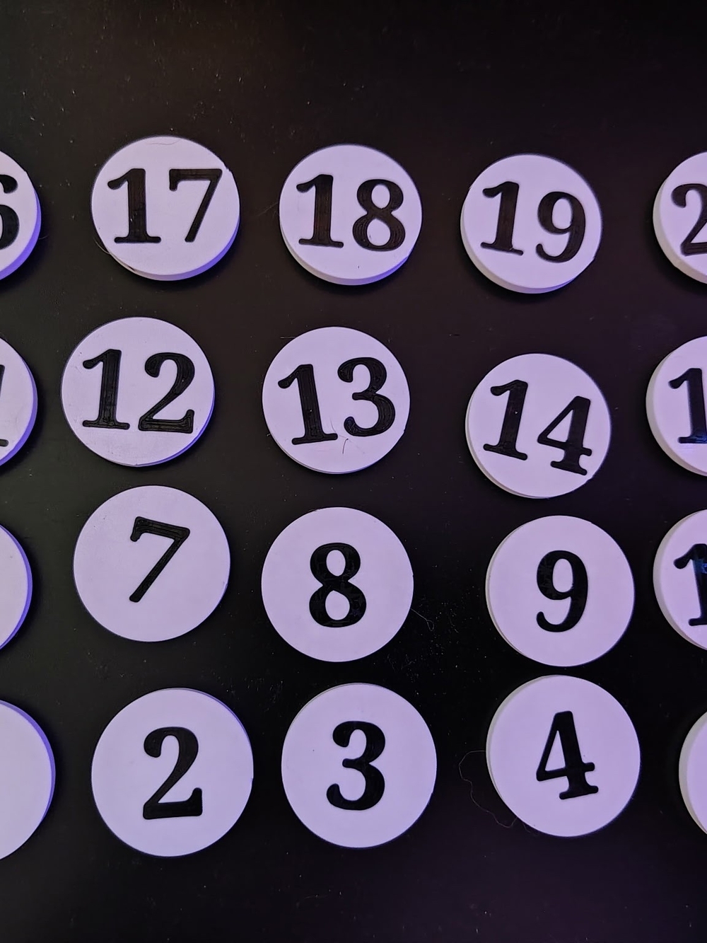Numbered Game Tokens - White Number Chips (Set)